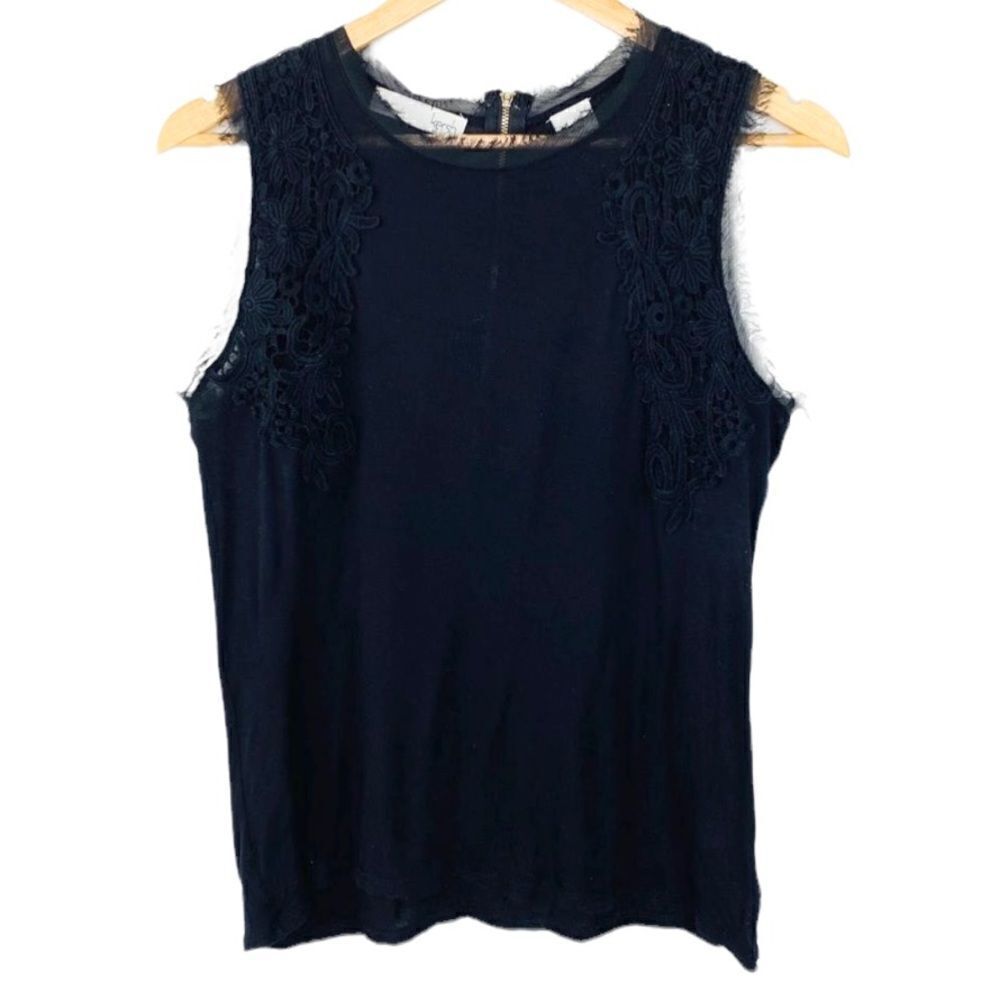 Kersh black sleeveless top with crochet detail med